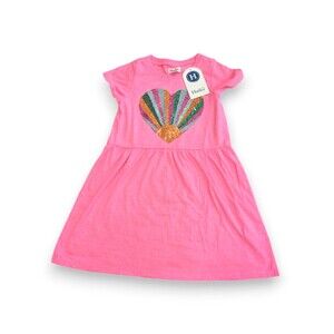 NWT Hatley Neon Pink Sequin Heart Short Sleeve Skater T-shirt Dress Girls Size 6